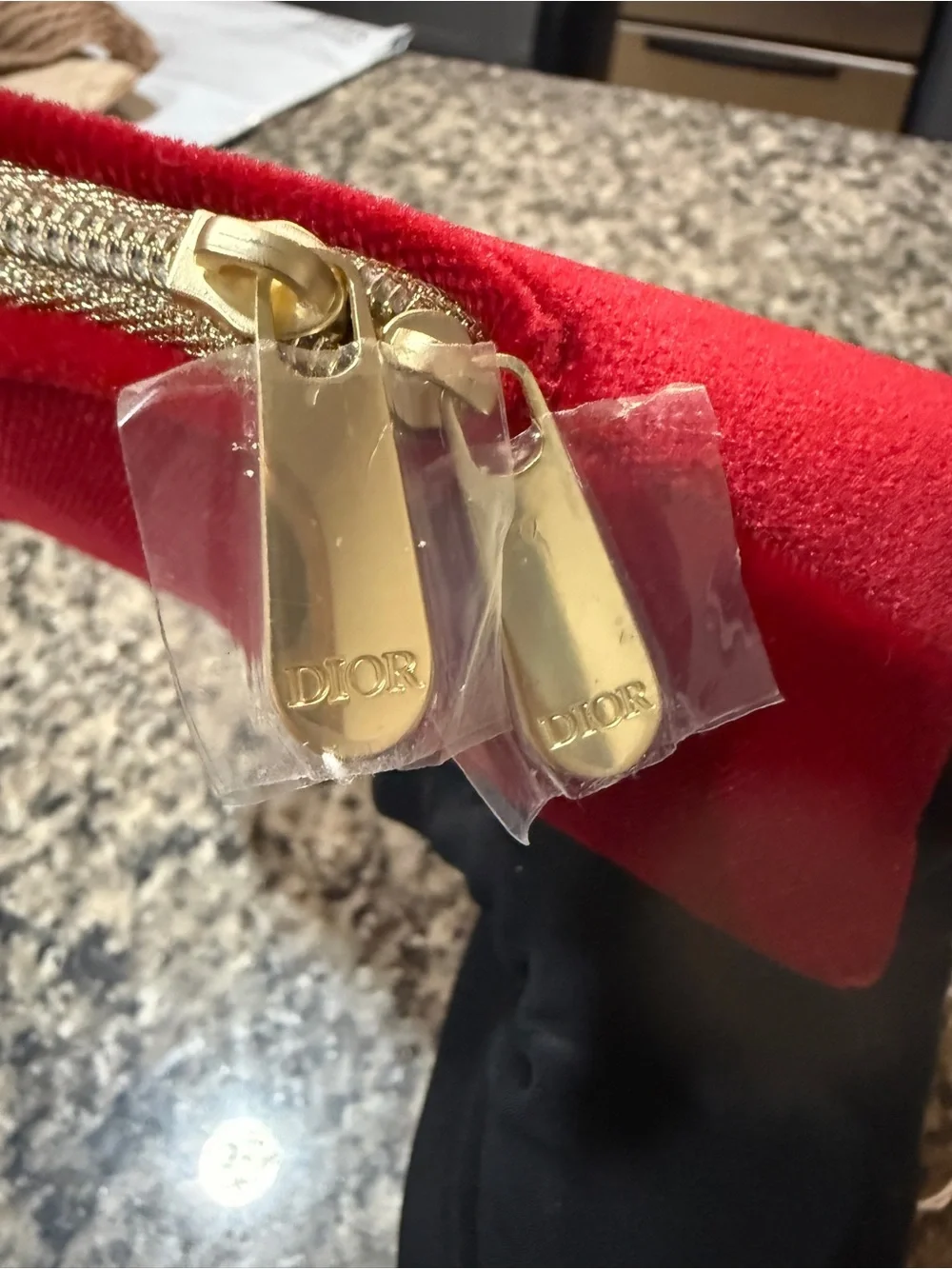 Dior Burgundy Velvet Cosmetic Case with Gold Zip